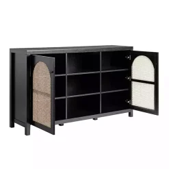 Kirklands Home Wood and Rattan 2-Door Sideboard Black Clearance