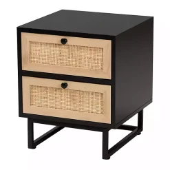 Kirklands Home Wood and Rattan 2-Drawer Nightstand Black