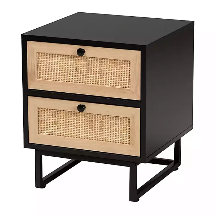 Kirklands Home Wood and Rattan 2-Drawer Nightstand Black