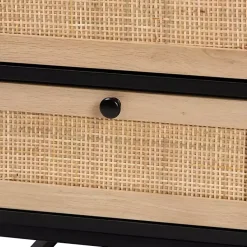 Kirklands Home Wood and Rattan 2-Drawer Nightstand Black
