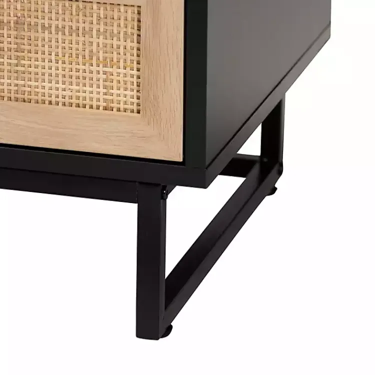 Kirklands Home Wood and Rattan 2-Drawer Nightstand Black