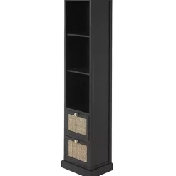Kirklands Home Wood and Rattan 3-Tier Bookcase Black