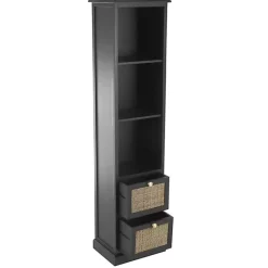 Kirklands Home Wood and Rattan 3-Tier Bookcase Black