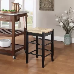 Kirklands Home Wood and Woven Rush Counter Stool Black Sale