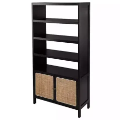 Kirklands Home Wood Cane Doors Bookshelf Black Hot