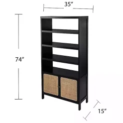 Kirklands Home Wood Cane Doors Bookshelf Black Hot