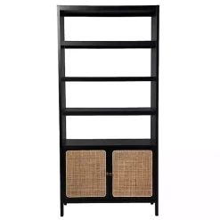 Kirklands Home Wood Cane Doors Bookshelf Black Hot