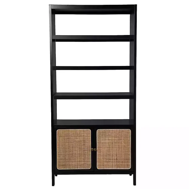 Kirklands Home Wood Cane Doors Bookshelf Black Hot