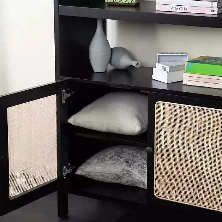 Kirklands Home Wood Cane Doors Bookshelf Black Hot