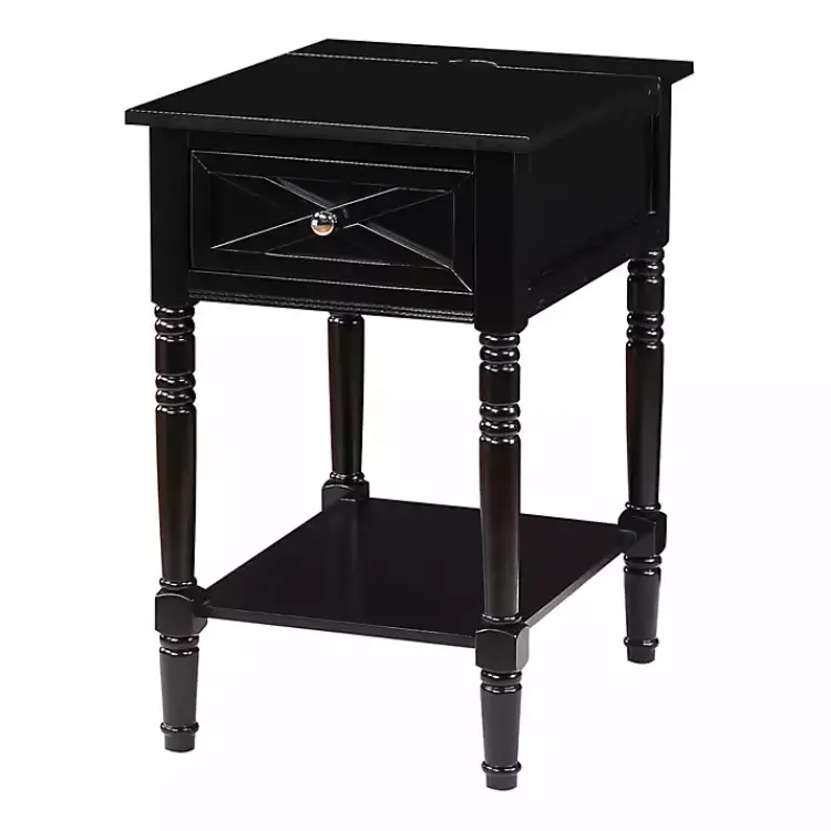 Kirklands Home Wood Charging Traditional Accent Table Black Clearance