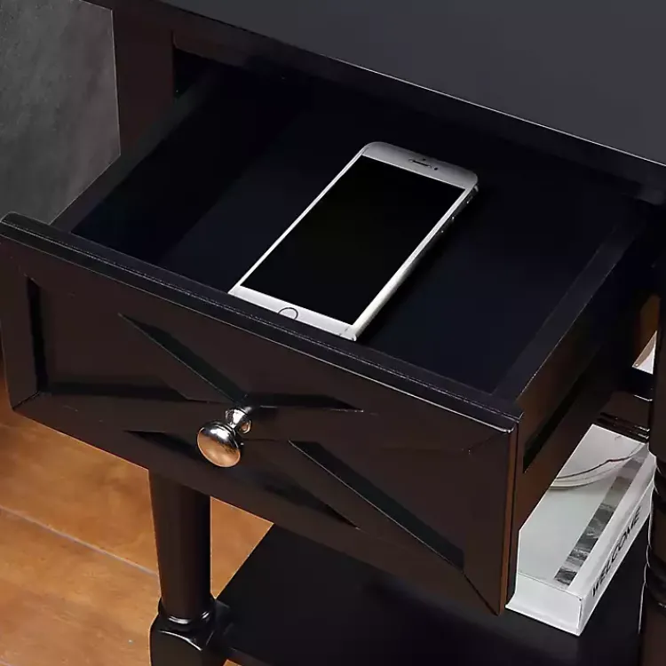 Kirklands Home Wood Charging Traditional Accent Table Black Clearance