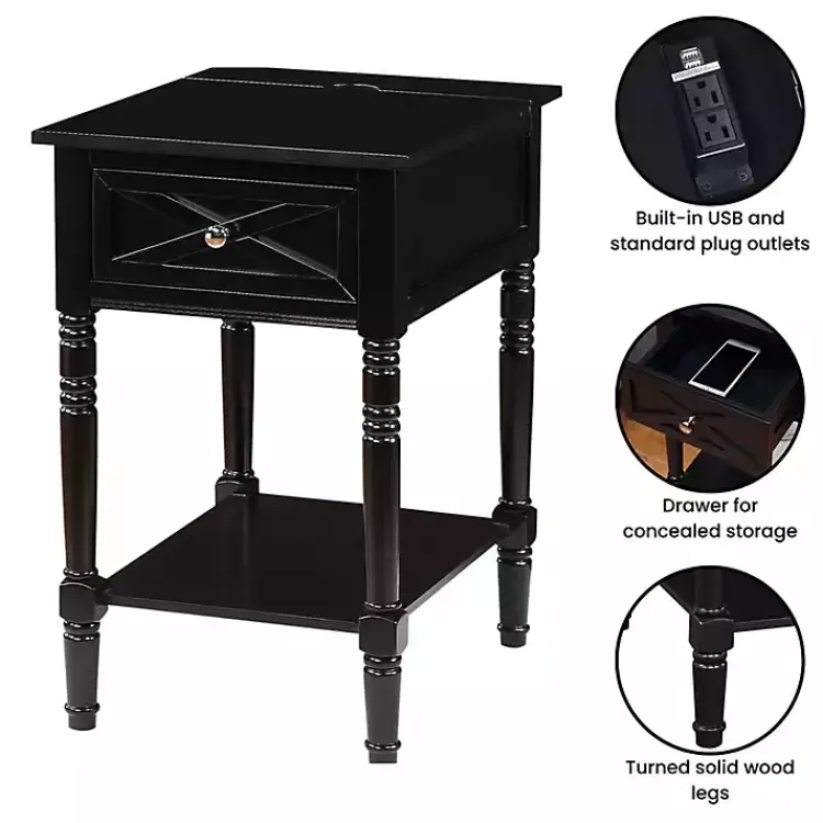 Kirklands Home Wood Charging Traditional Accent Table Black Clearance