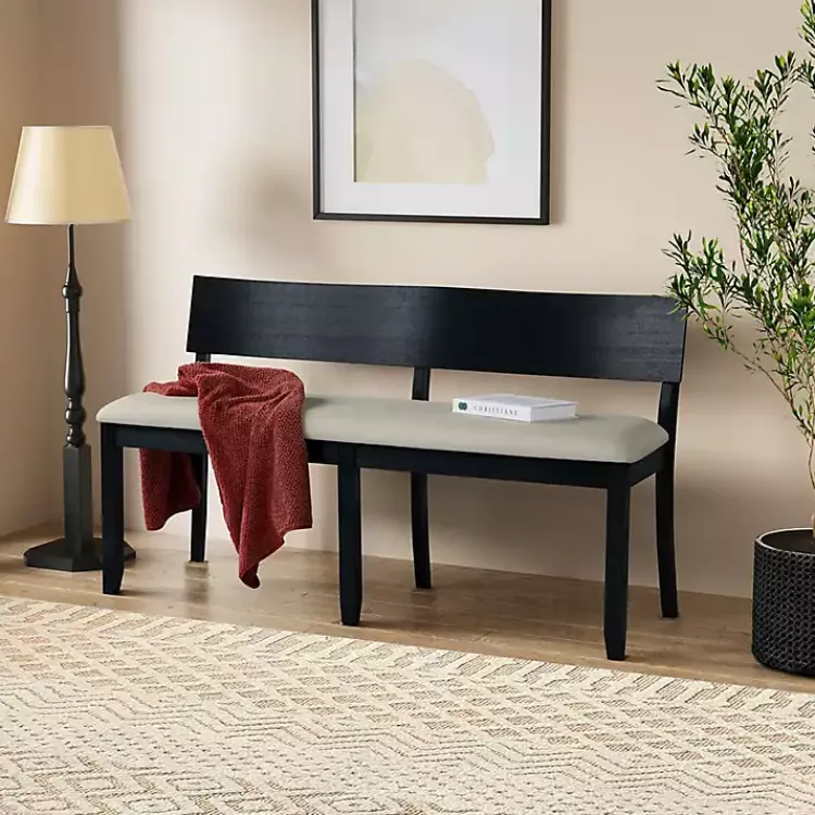 Kirklands Home Black Wood Cream Upholstered Bench White Sale