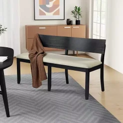 Kirklands Home Black Wood Cream Upholstered Bench White Sale