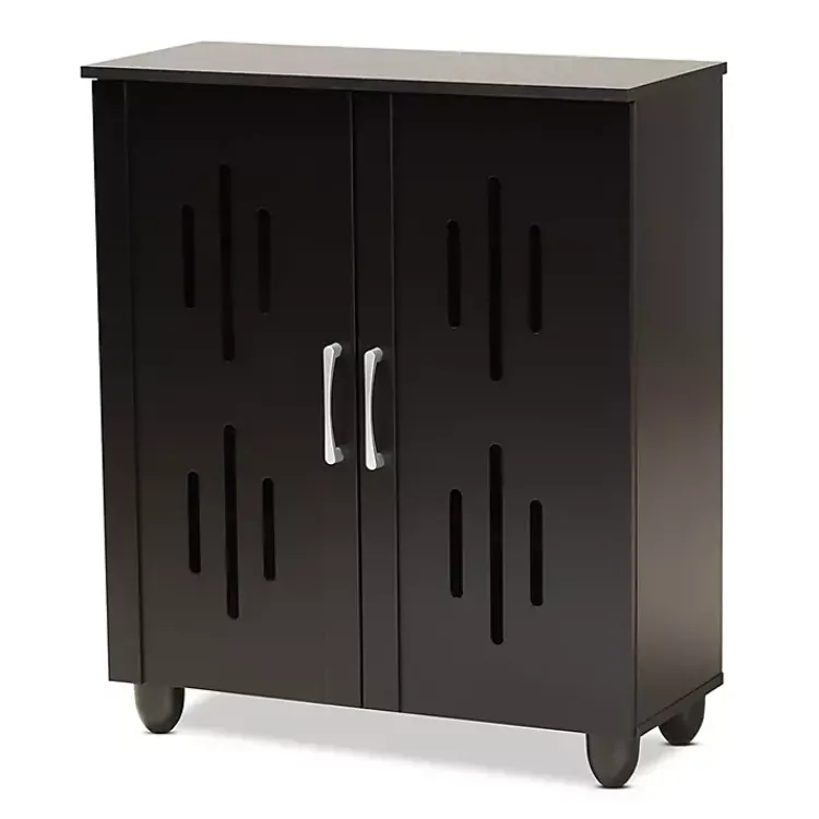 Kirklands Home Wood Cut-Out Shoe Storage Cabinet Black