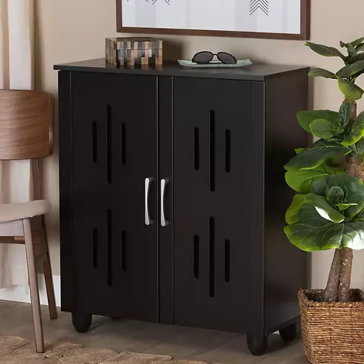 Kirklands Home Wood Cut-Out Shoe Storage Cabinet Black