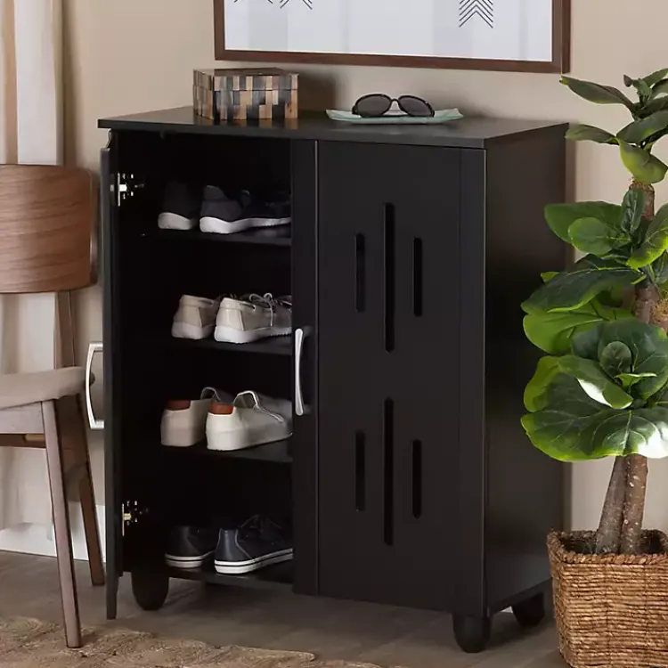 Kirklands Home Wood Cut-Out Shoe Storage Cabinet Black