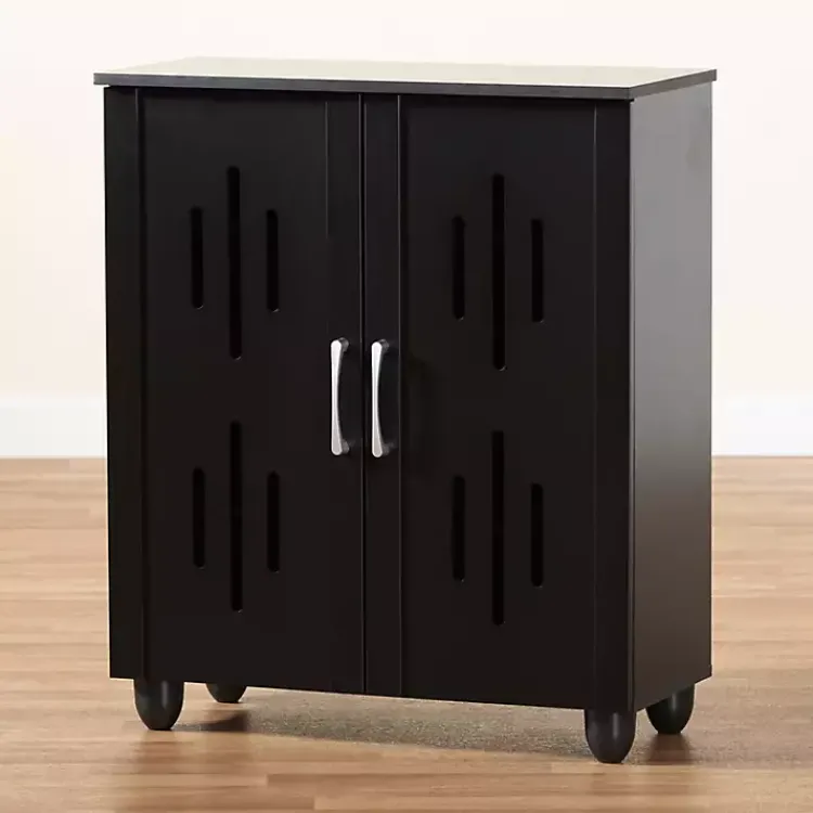 Kirklands Home Wood Cut-Out Shoe Storage Cabinet Black