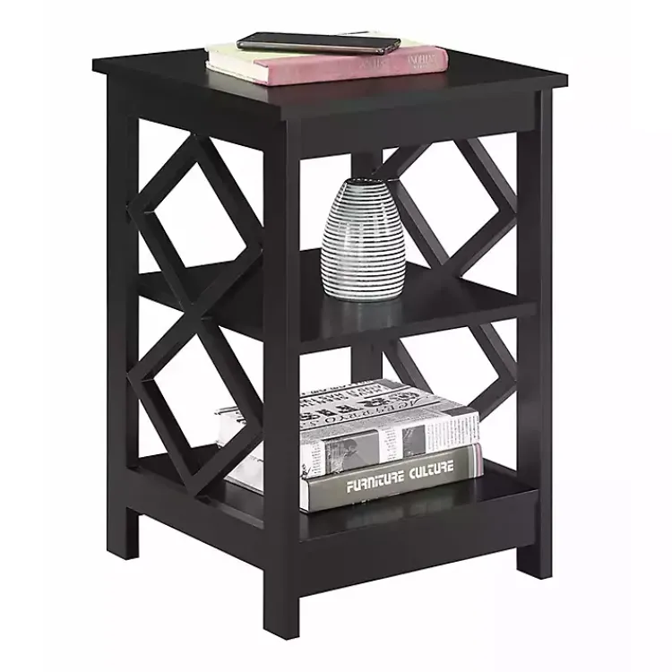 Kirklands Home Wood Diamond 2-Tier Accent Table Black Best