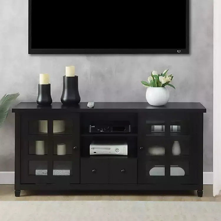 Kirklands Home Wood 2-Door Windowpane Media Cabinet Black Best