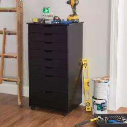 Kirklands Home Wood 8-Drawer Cary Storage Cart Black Outlet