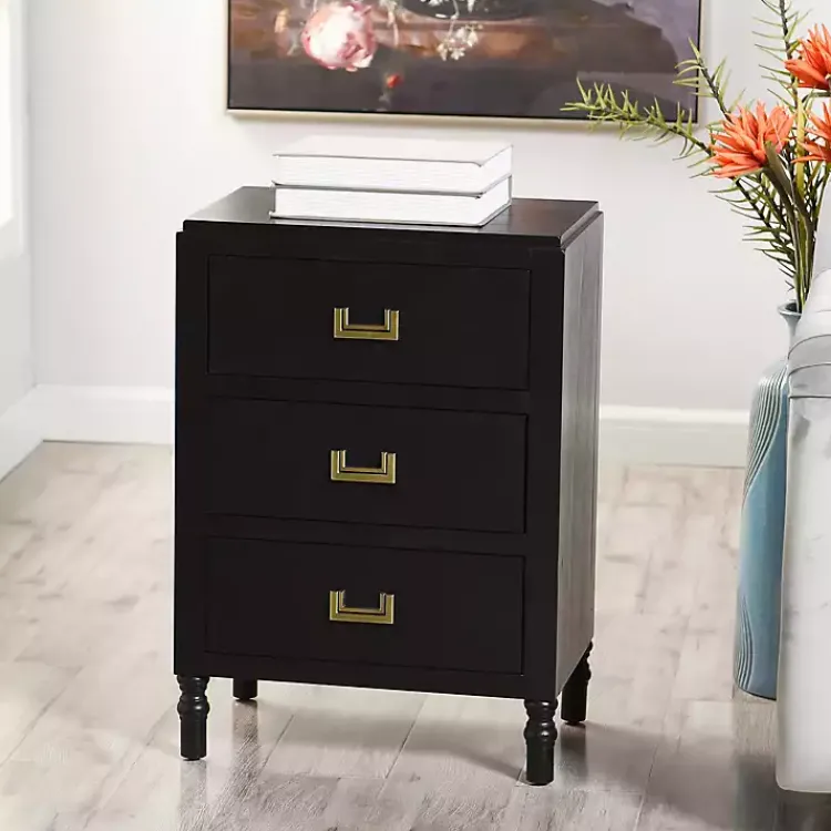 Kirklands Home Wood 3-Drawer Layla Nightstand Black Outlet