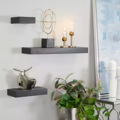 Kirklands Home Wood Floating Shelves, Set of 3 Black New