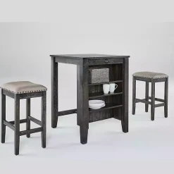 Kirklands Home Black Wood Linen 3-pc. USB Island and Stool Set Hot