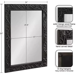Kirklands Home Wood Ornate Carved Wall Mirror Black Best
