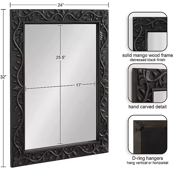 Kirklands Home Wood Ornate Carved Wall Mirror Black Best
