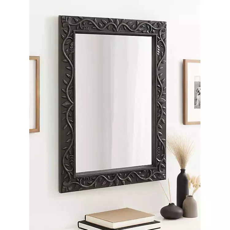 Kirklands Home Wood Ornate Carved Wall Mirror Black Best