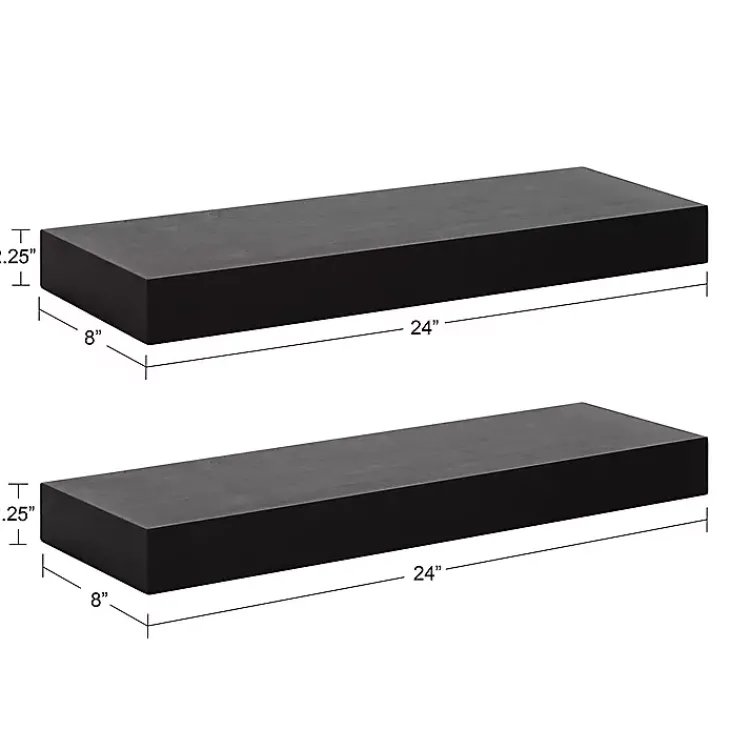 Kirklands Home Black Wood 2-pc. Floating Shelves, 24 in. Sale