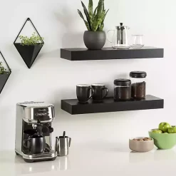 Kirklands Home Black Wood 2-pc. Floating Shelves, 24 in. Sale