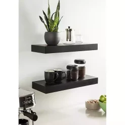 Kirklands Home Black Wood 2-pc. Floating Shelves, 24 in. Sale