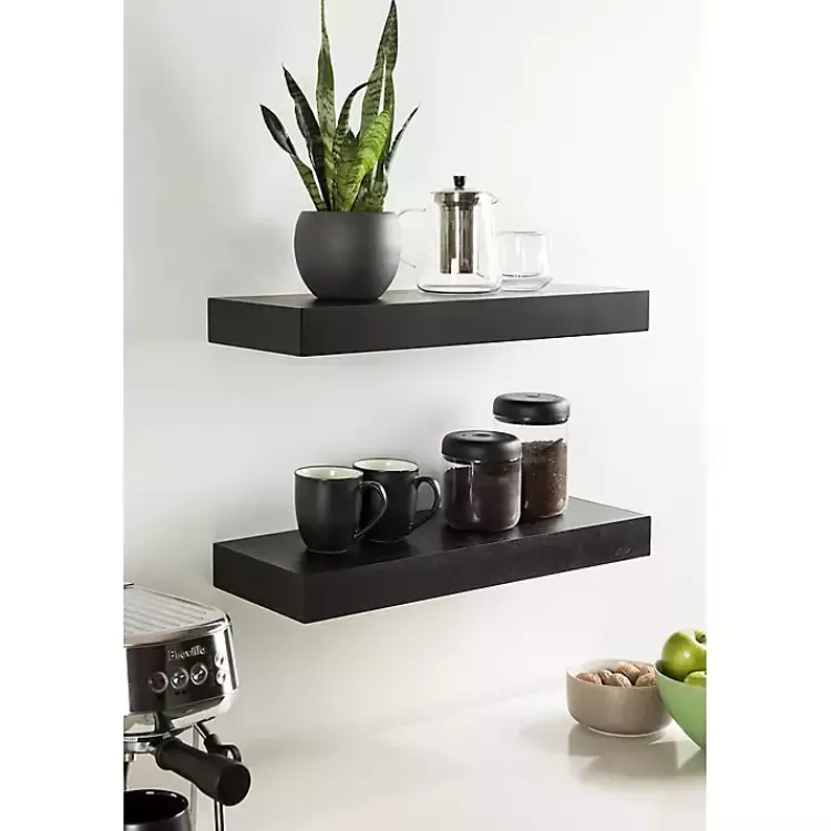 Kirklands Home Black Wood 2-pc. Floating Shelves, 24 in. Sale