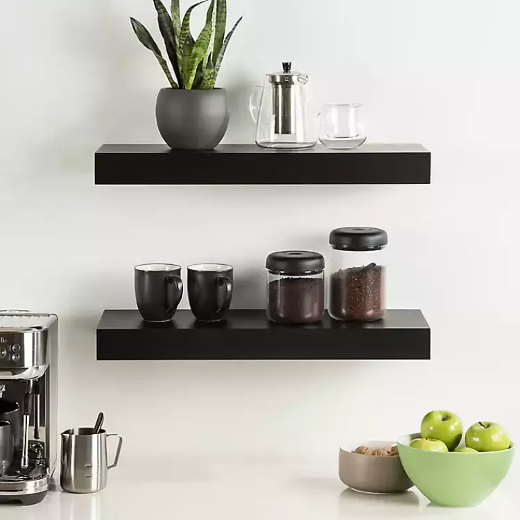 Kirklands Home Black Wood 2-pc. Floating Shelves, 24 in. Sale