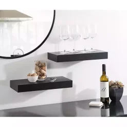 Kirklands Home Black Wood 2-pc. Floating Shelves, 18 in. New