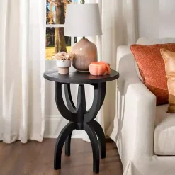 Kirklands Home Wood Round Dori Side Table Black Discount