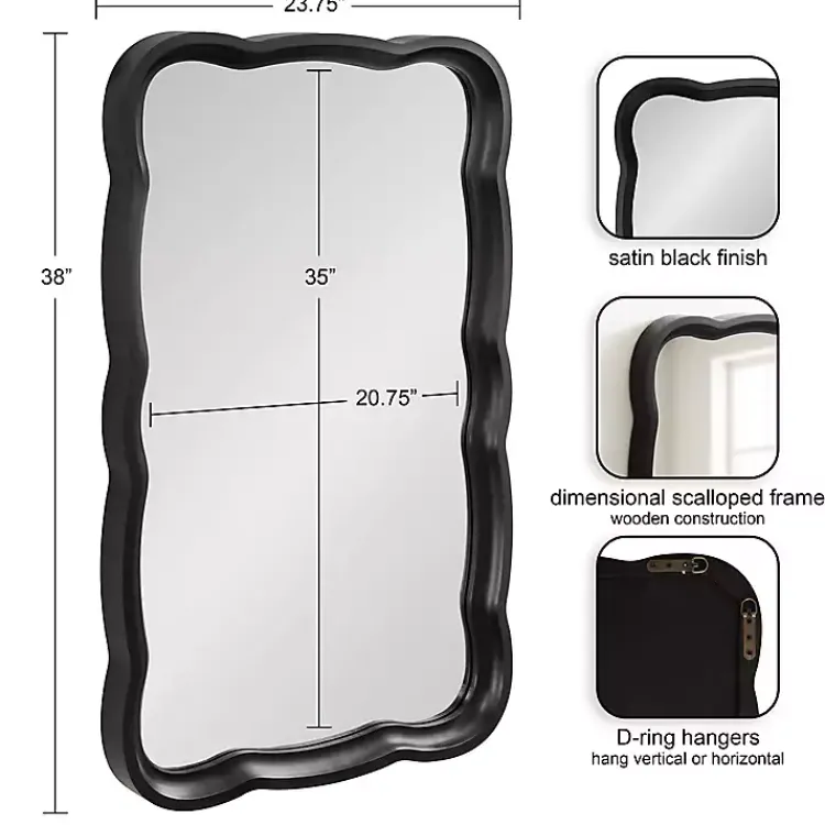 Kirklands Home Black Wood Scalloped Leigh Wall Mirror Discount