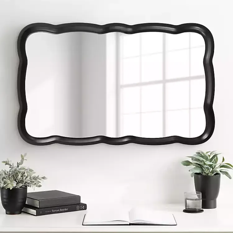 Kirklands Home Black Wood Scalloped Leigh Wall Mirror Discount