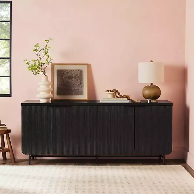 Kirklands Home Wood Scandinavian 4-Door Sideboard Black Hot