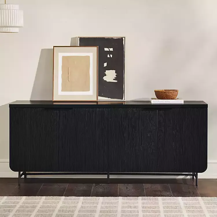 Kirklands Home Wood Scandinavian 4-Door Sideboard Black Hot
