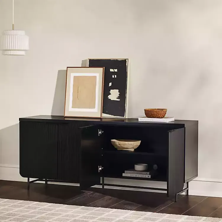 Kirklands Home Wood Scandinavian 4-Door Sideboard Black Hot
