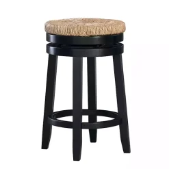 Kirklands Home Black Wood Seagrass Seat Swivel Counter Stool Tan Outlet