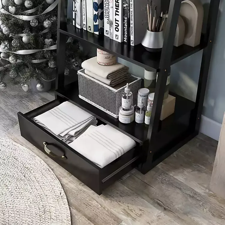 Kirklands Home Wood 5-Shelf Leaning Bookshelf Black Online