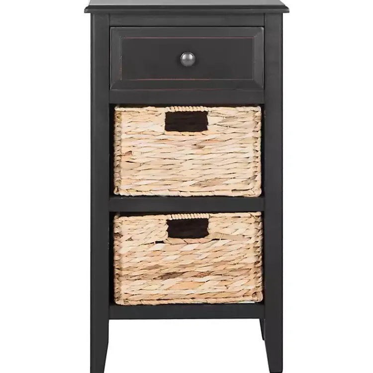 Kirklands Home Wood Side Table with Baskets Black Discount