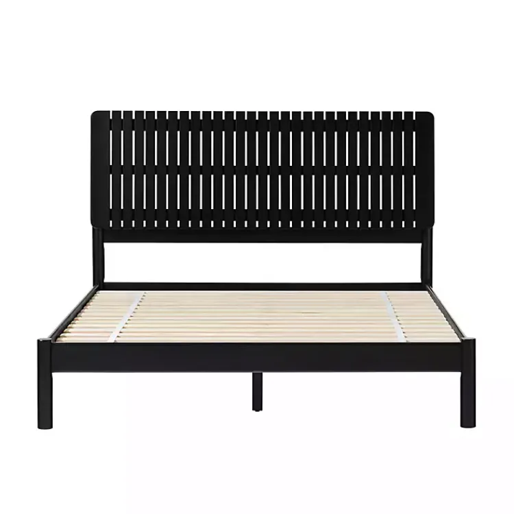Kirklands Home Wood Slatted Mid-Century Modern Queen Bed Black Best