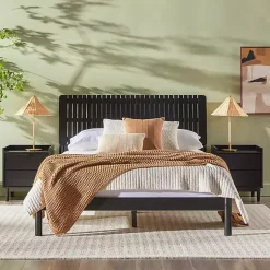 Kirklands Home Wood Slatted Mid-Century Modern Queen Bed Black Best
