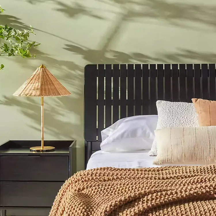 Kirklands Home Wood Slatted Mid-Century Modern Queen Bed Black Best