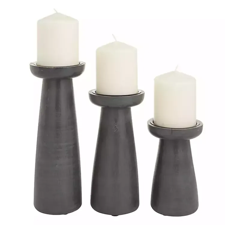 Candle Holders>Kirklands Home Wood Tapered 3-pc. Pillar Candle Holder Set Black